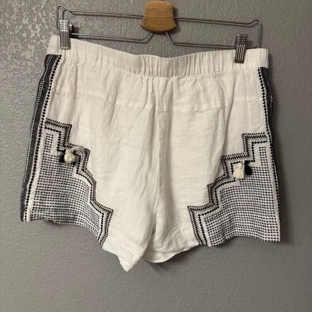J. Crew Collection Shorts Womens Medium White Linen Embroidered Tassel Accents